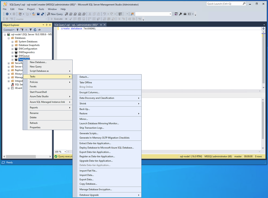 Grupos de disponibilidade Sempre Ativos - Backup do Banco de Dados de Amostra