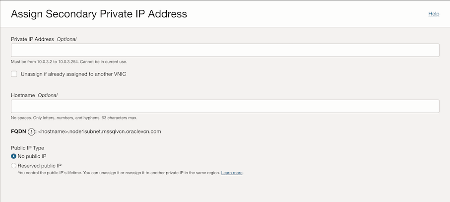 Endereços da VNIC IPv4