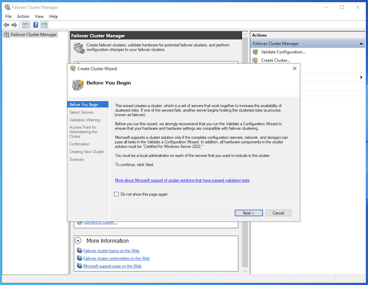 Assistente de Criação de Cluster WSFC