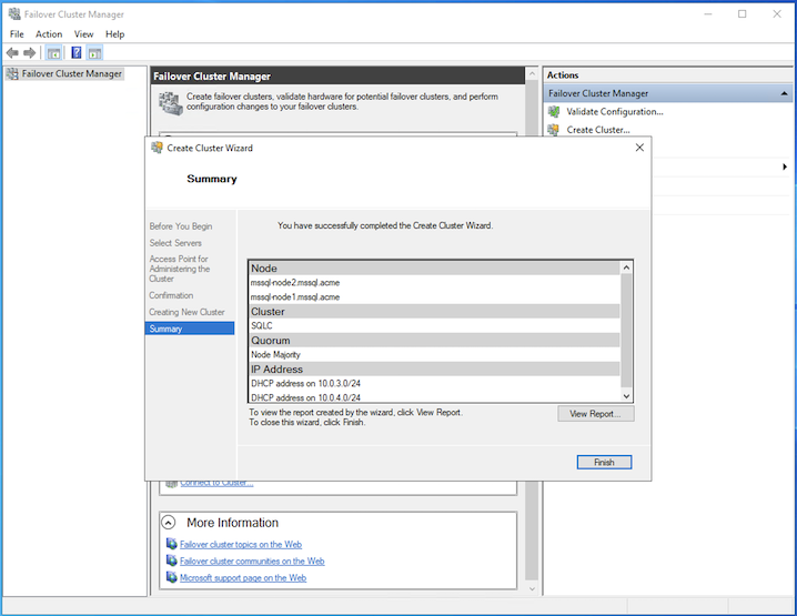 Término da Criação do Cluster WSFC