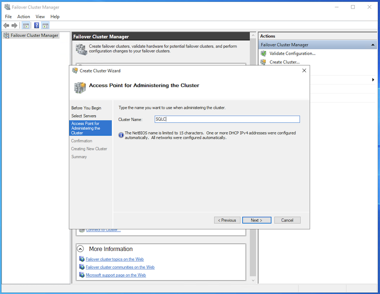 Nome de Criação do Cluster WSFC
