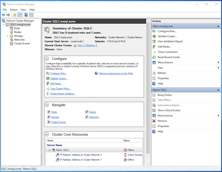 Cluster WSFC Off-line