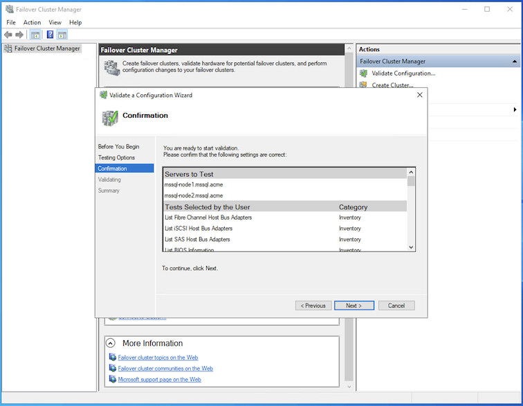Criação de Cluster WSFC - Confirmar Todos os Testes