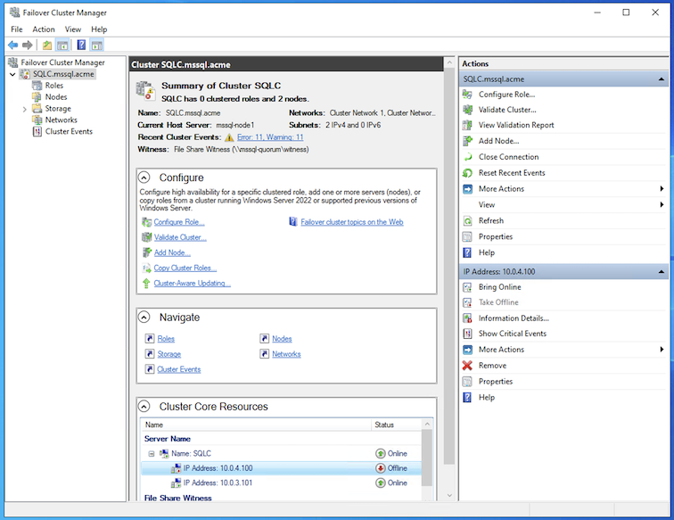 Término da Definição de IP do Cluster WSFC