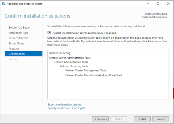 Instalação de Recursos WSFC