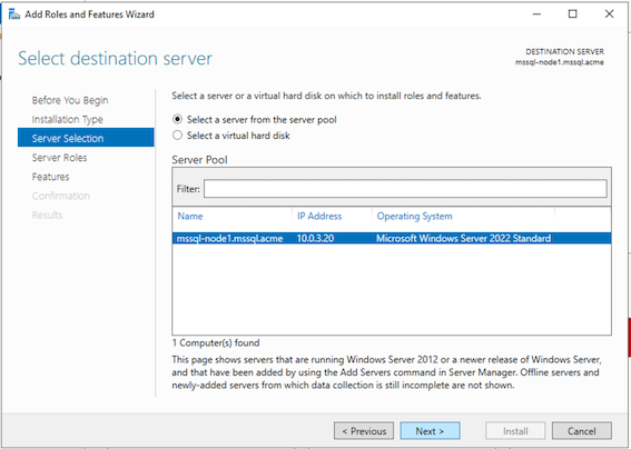 Seleção do Servidor WSFC