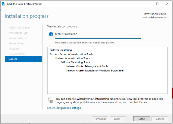 Instalação dos Recursos WSFC Finalizada