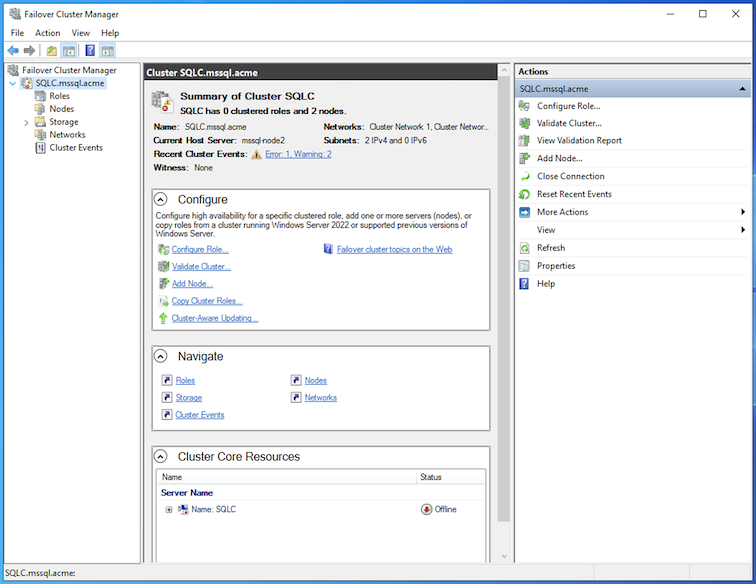 Cluster WSFC Criado Recentemente