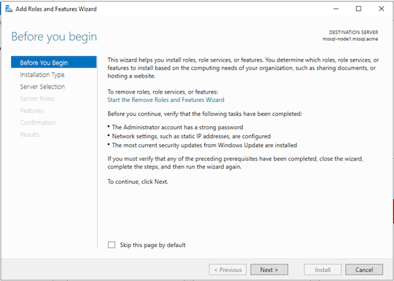 WSFC Adicionar funções e recursos