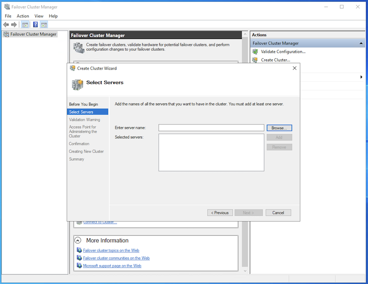 Nós de Criação de Procura do Cluster WSFC