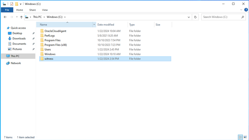 Pasta de testemunhas criada