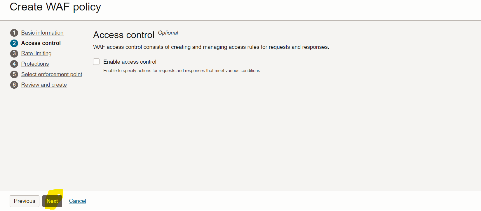 criar uma política de WAF Botão Editar