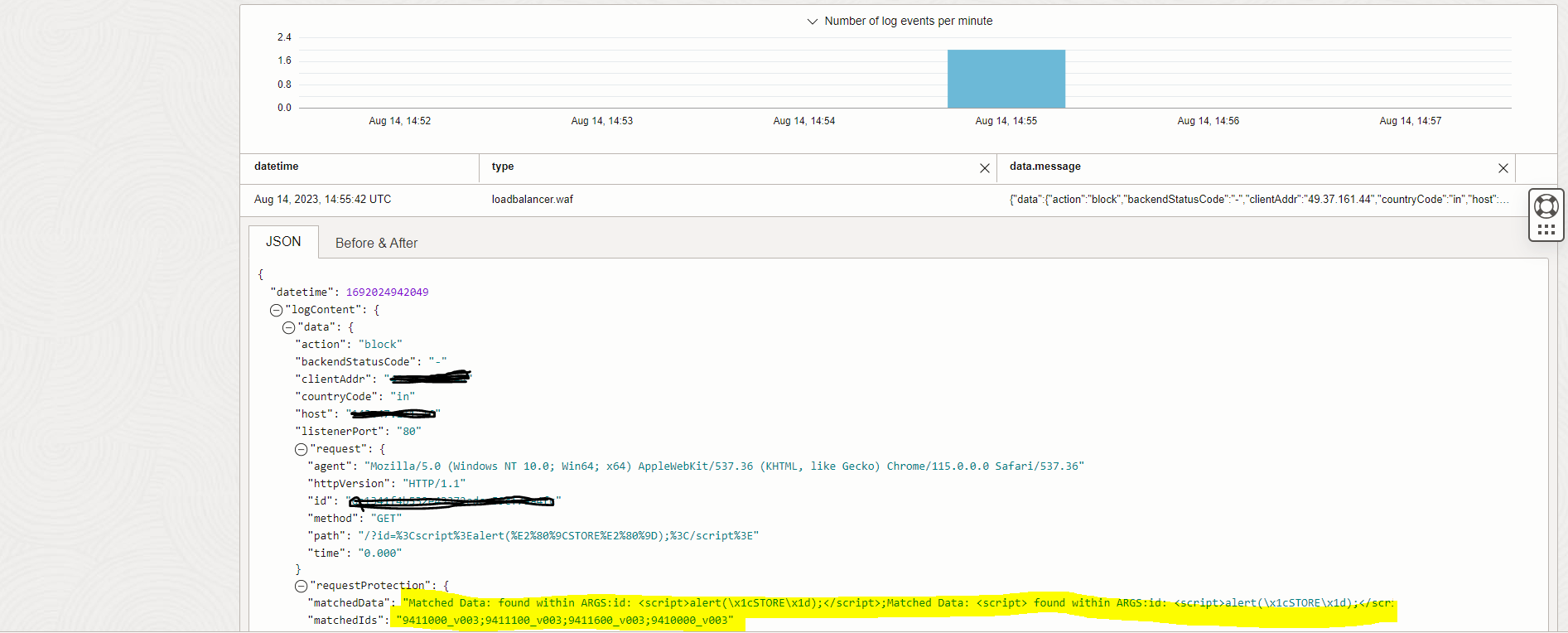 Logs de teste da política de WAF Botão Editar