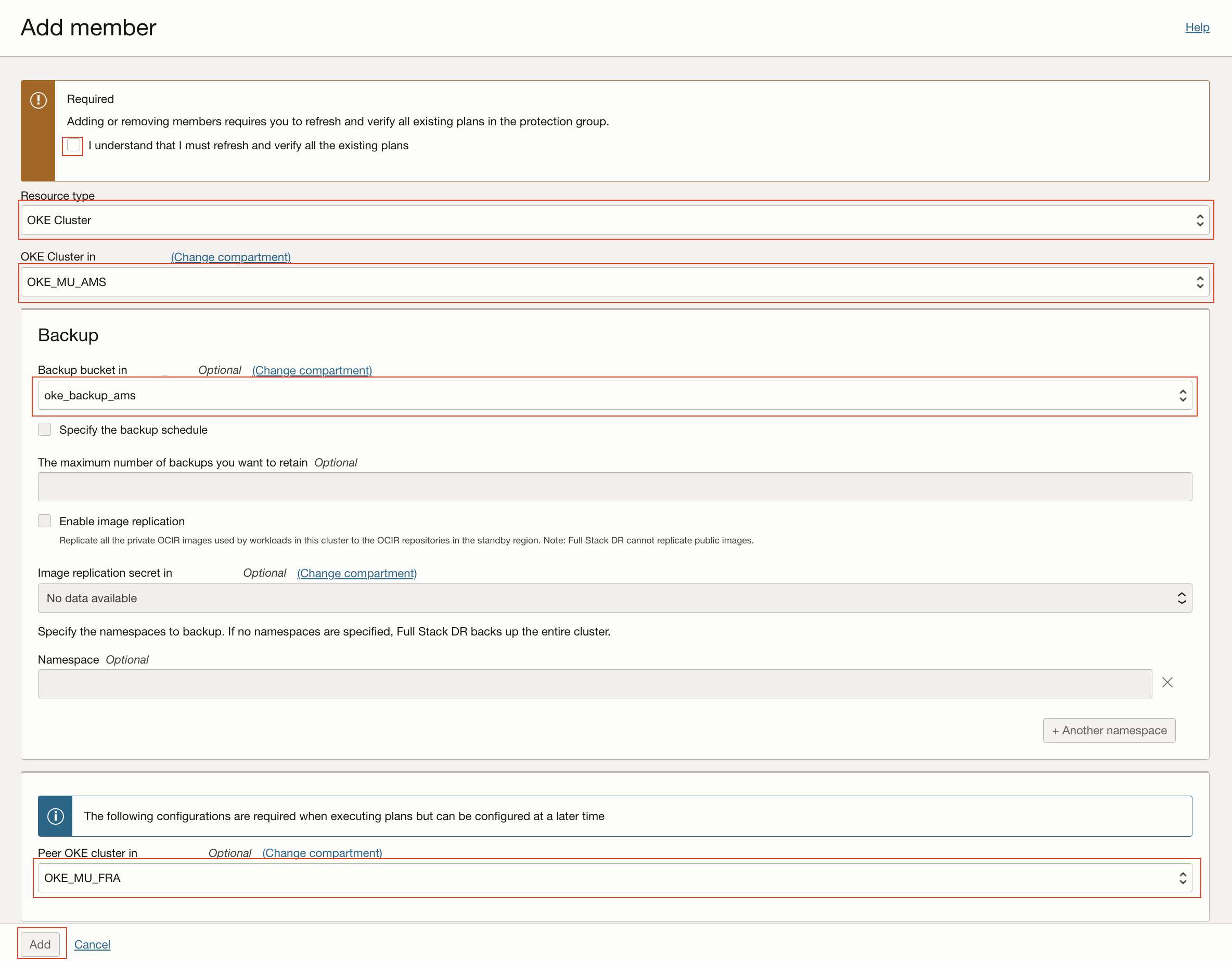 Adicionar Cluster do OKE Stand-by