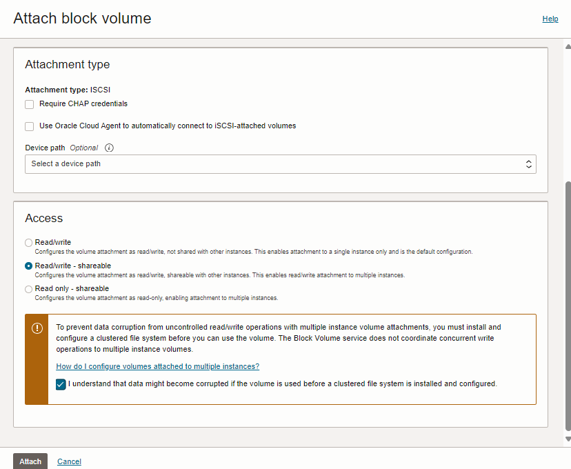 definir leitura/gravação de volume em blocos