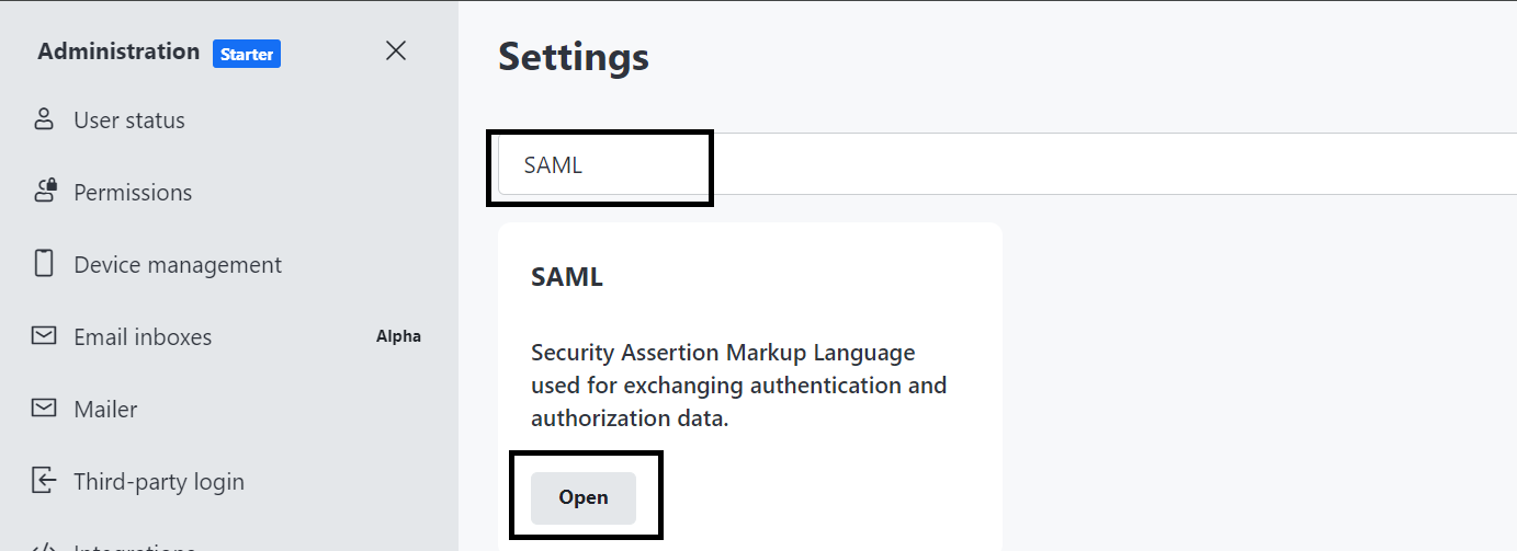 Configurações SAML Configurações SAML