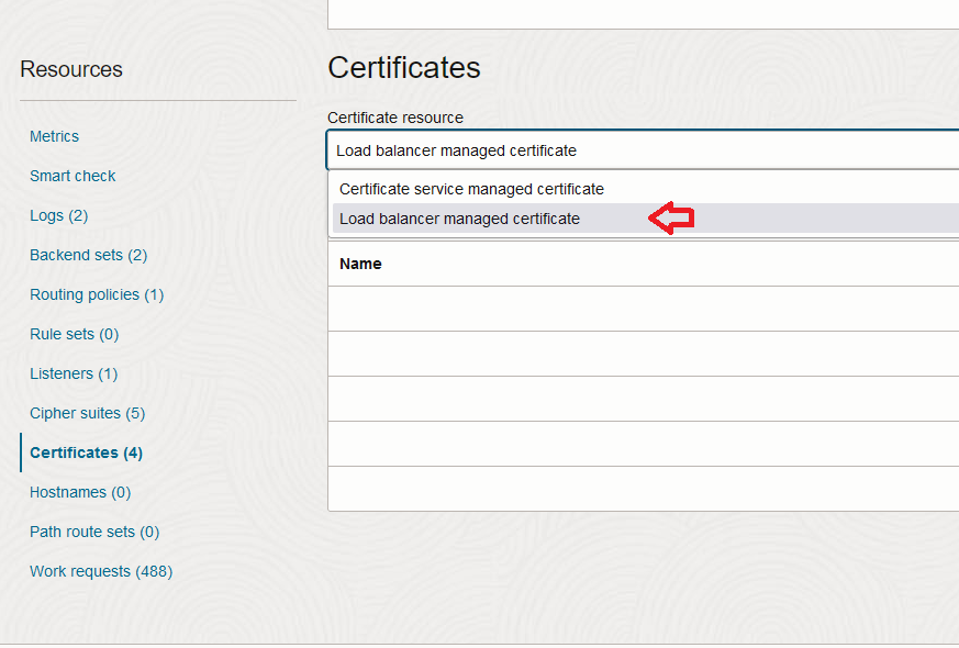 Origem do Certificado do Balanceador de Carga