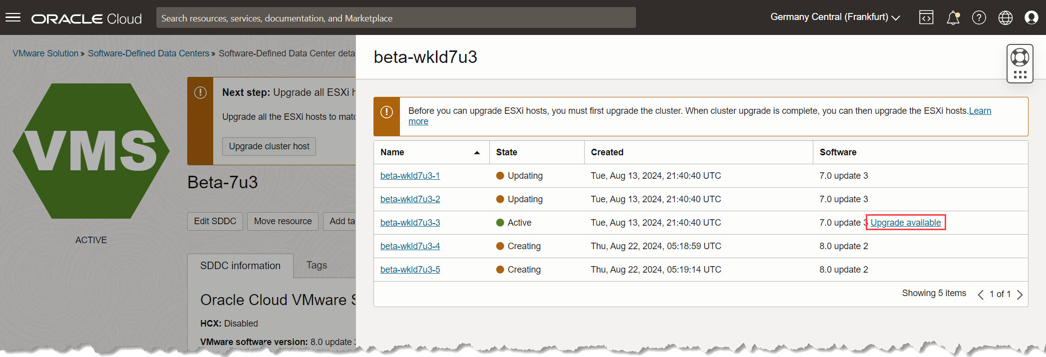 Atualizar Cluster de Carga de Trabalho - Vários hosts ao mesmo tempo