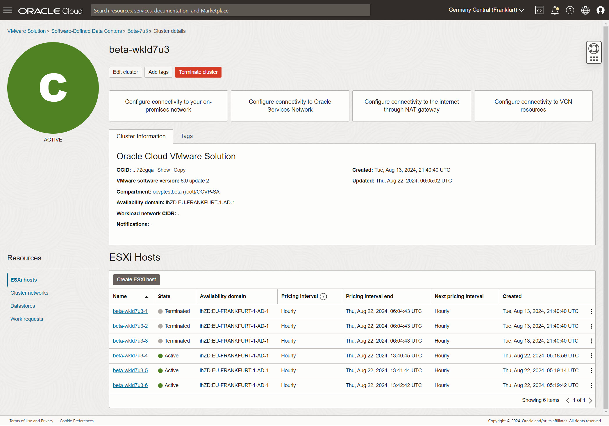 Atualizar Cluster de Carga de Trabalho - Atualização concluída