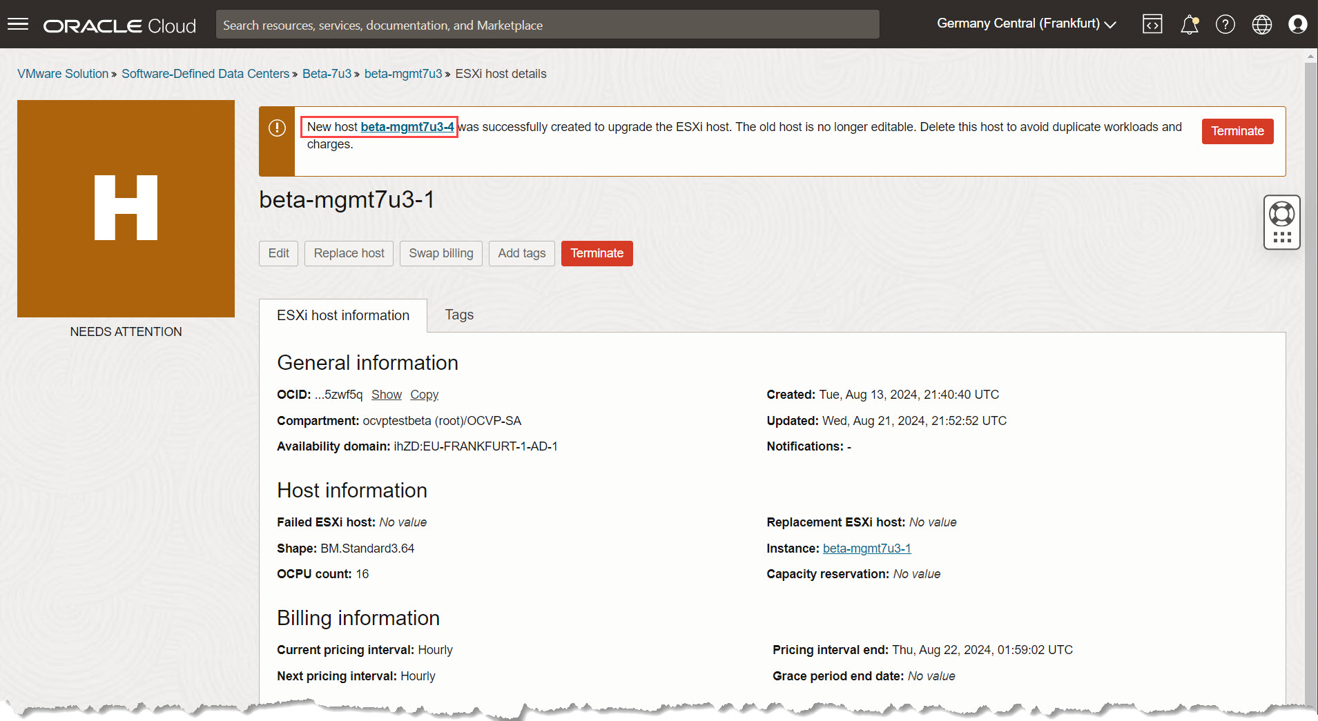 Estado e Informações Antigas do Host