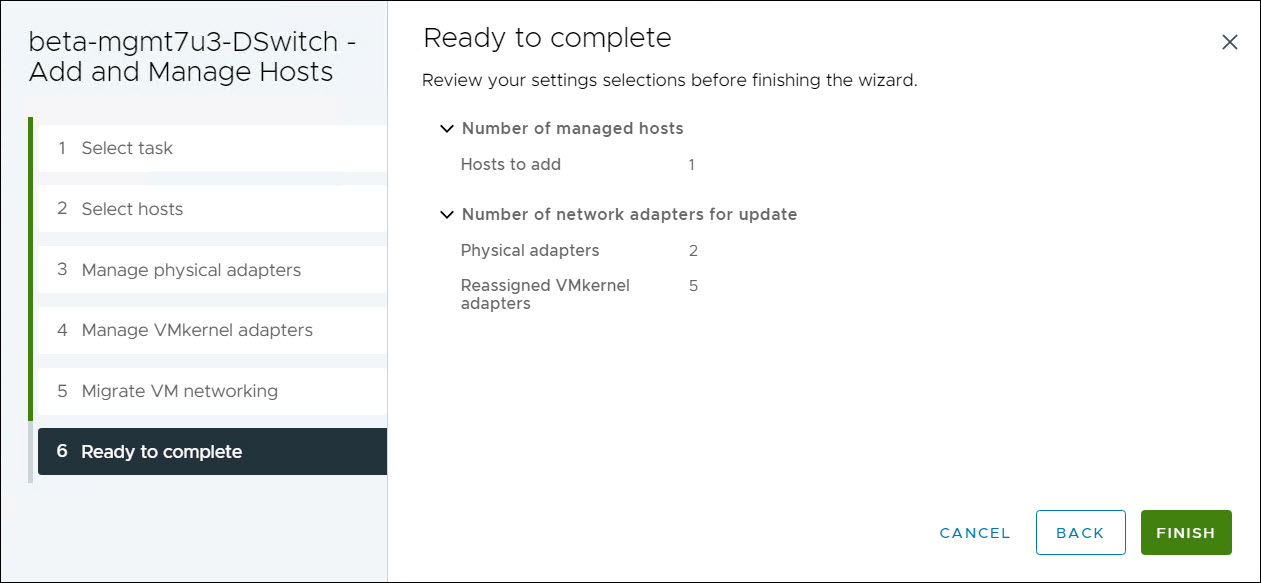 vDS - Adicionar Host - Revisar e Finalizar