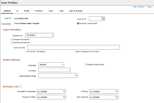 “用户概要”页面，“一般信息”选项卡
