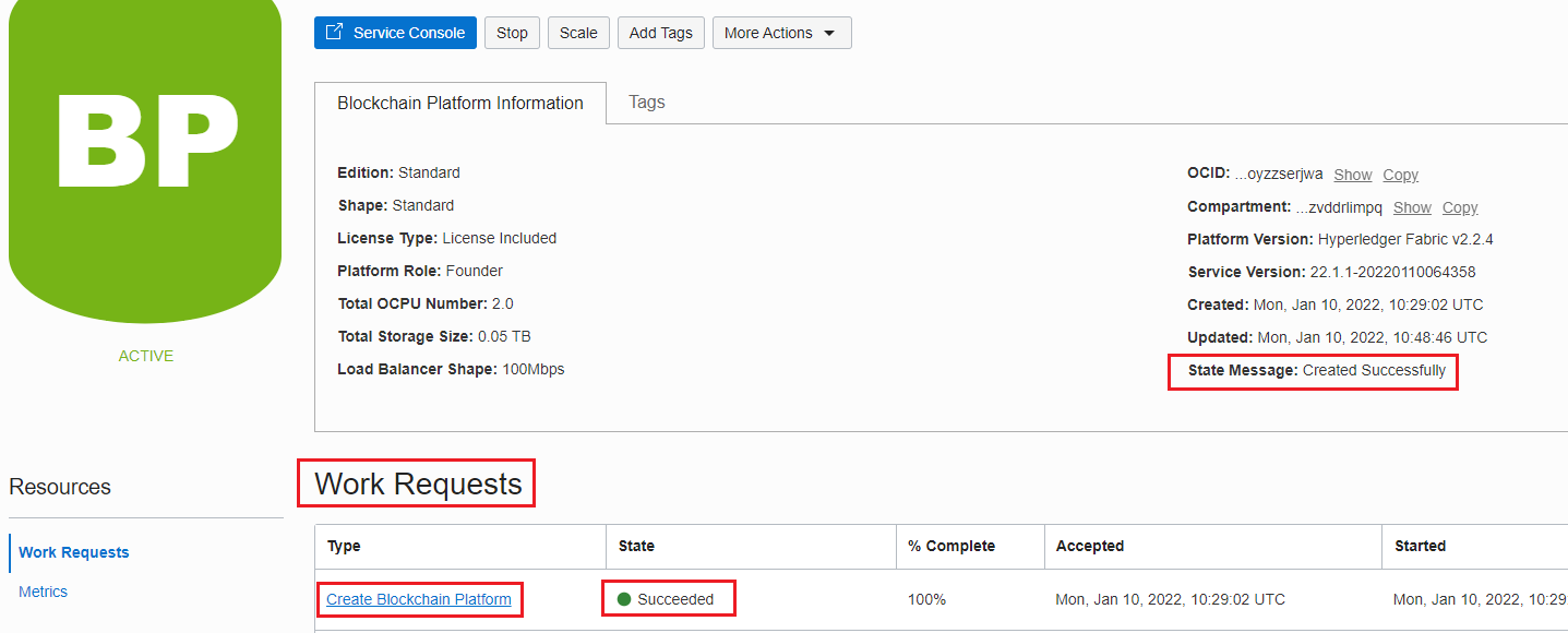 创建Oracle Blockchain Platform 实例
