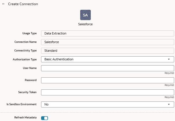"Create Connection for Salesforce" 对话框 "Create Connection for Salesforce" 对话框