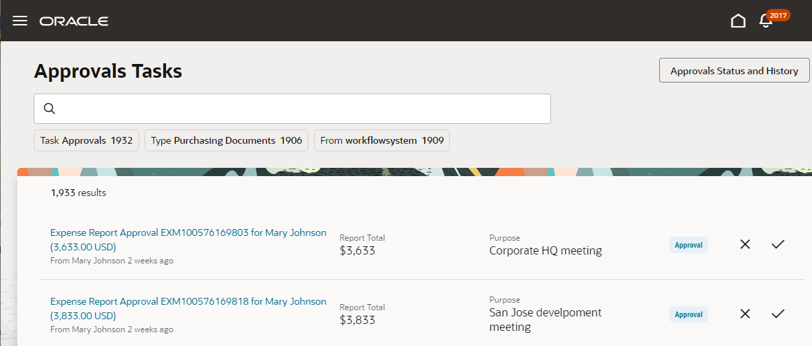 “审批”工作区中的“审批任务”页面
