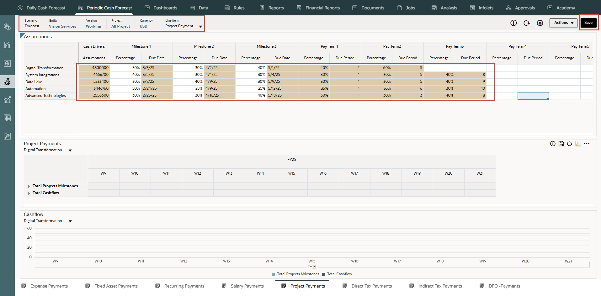 具有值的项目付款表单