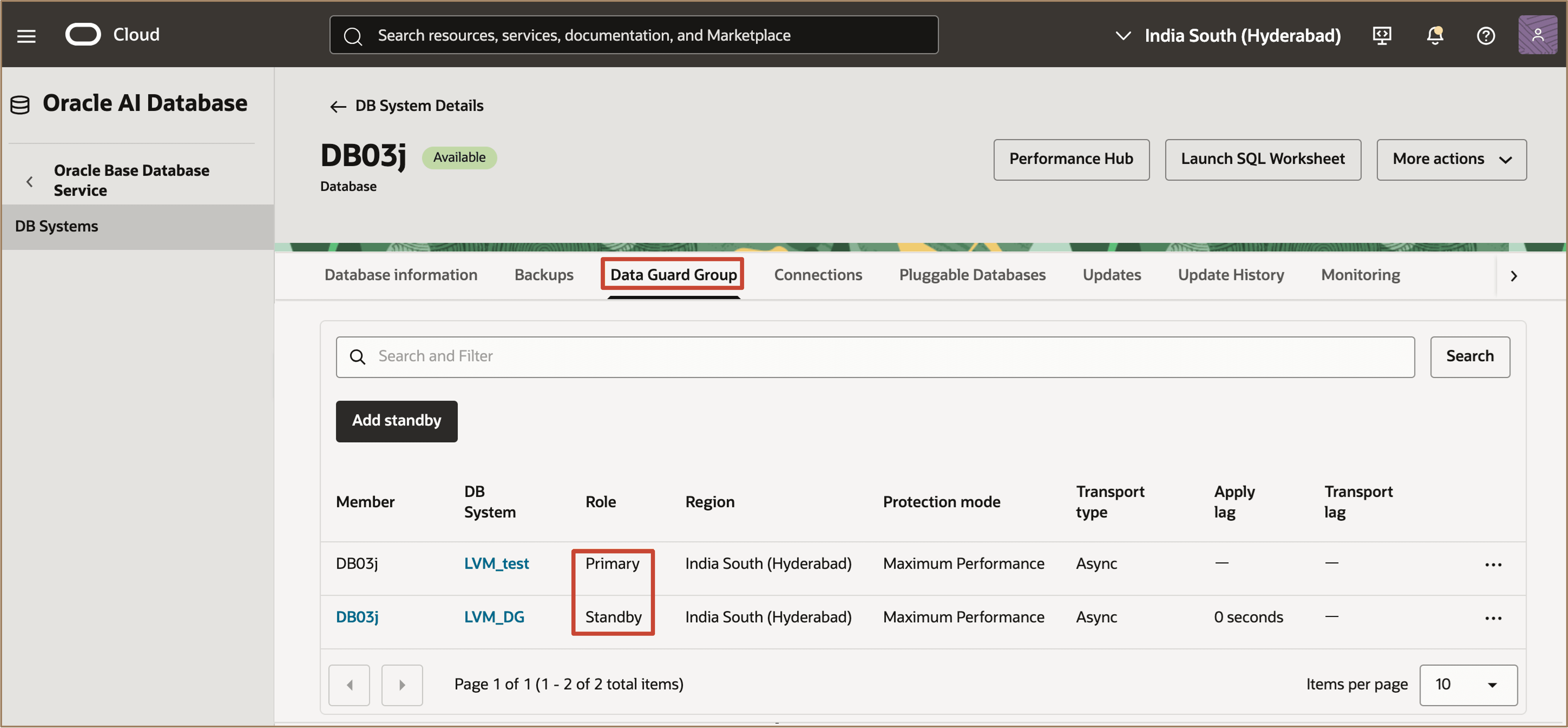 图中显示了切换到新的 Data Guard 组