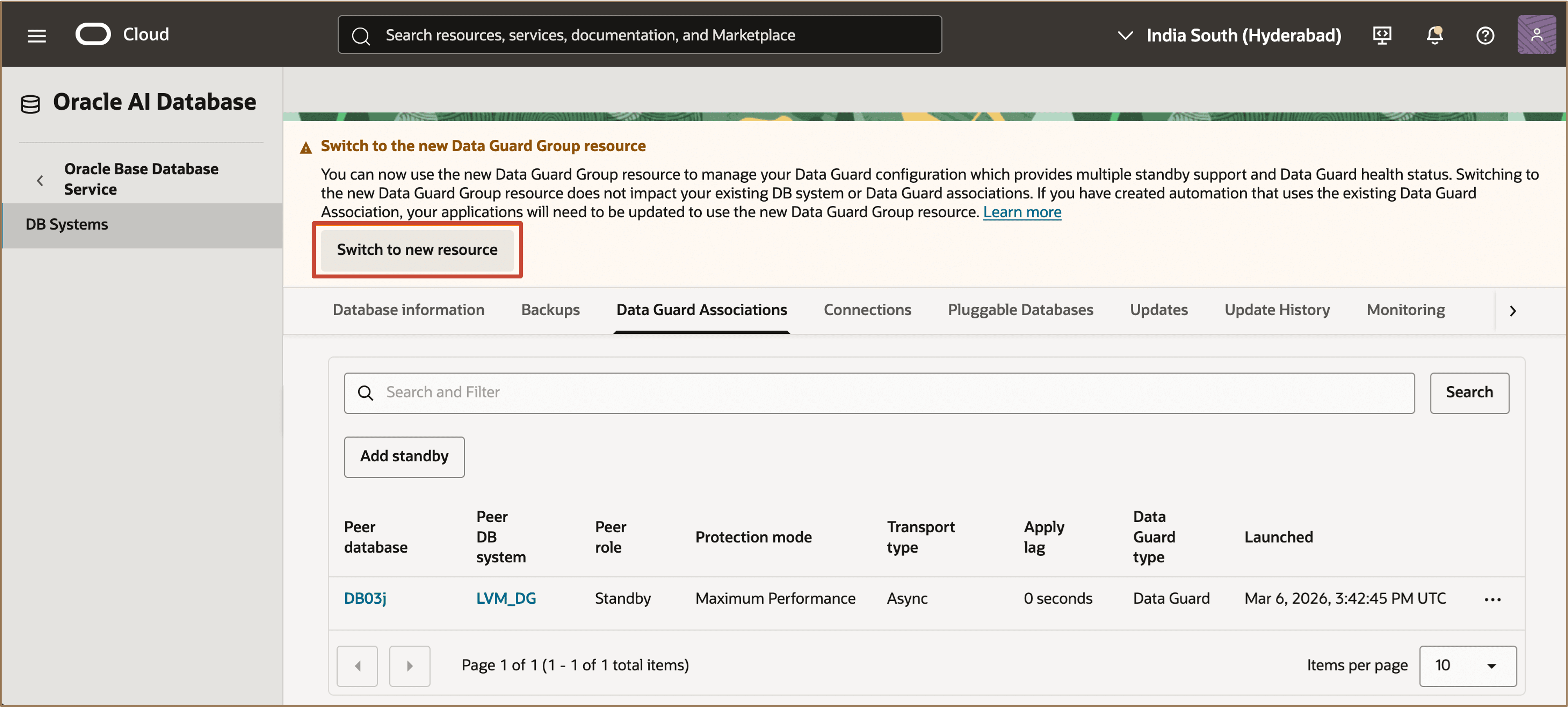 图中显示了编辑 Data Guard 组