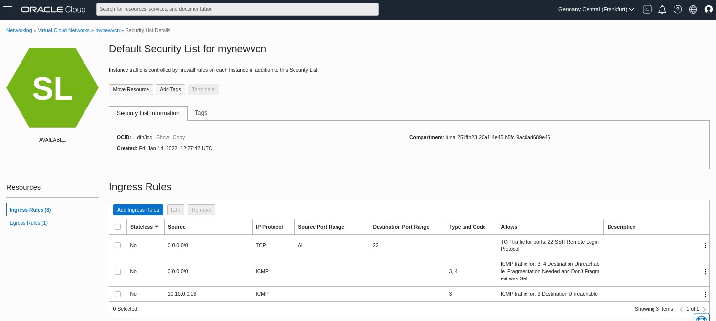 在 Oracle Cloud Infrastructure 中创建虚拟云网络