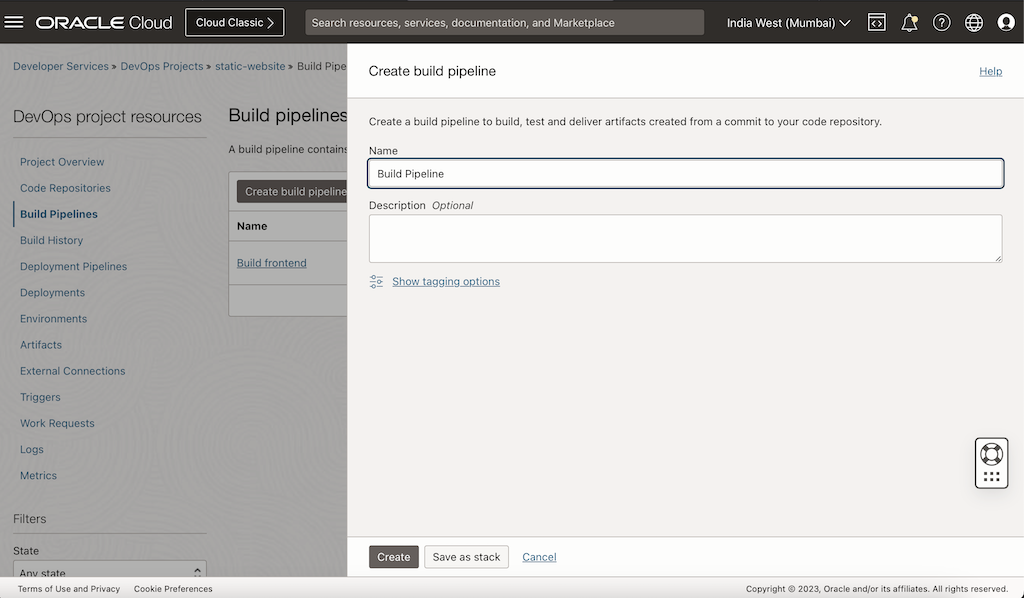 创建工作版本管道