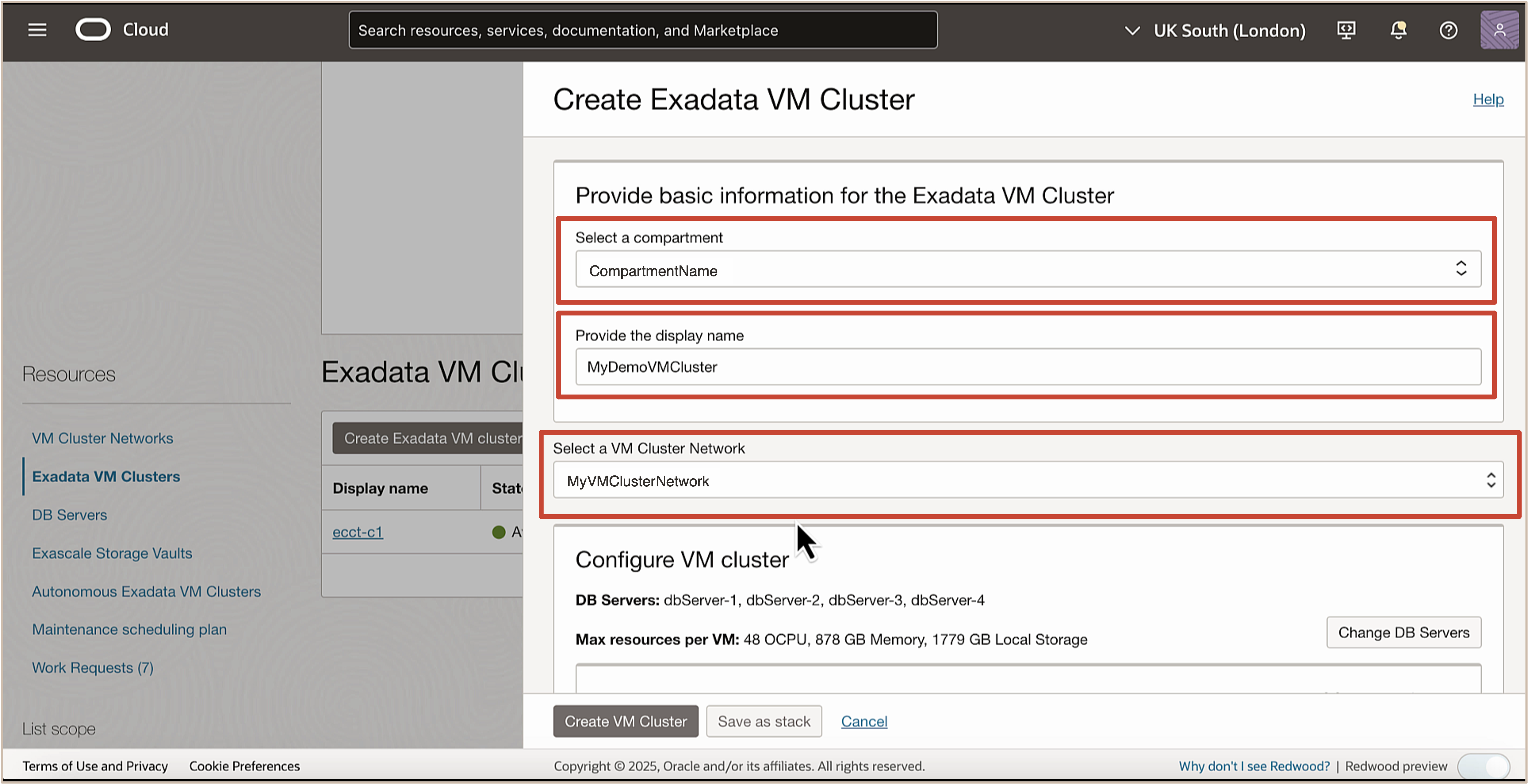 图中显示了 Exadata VM 集群