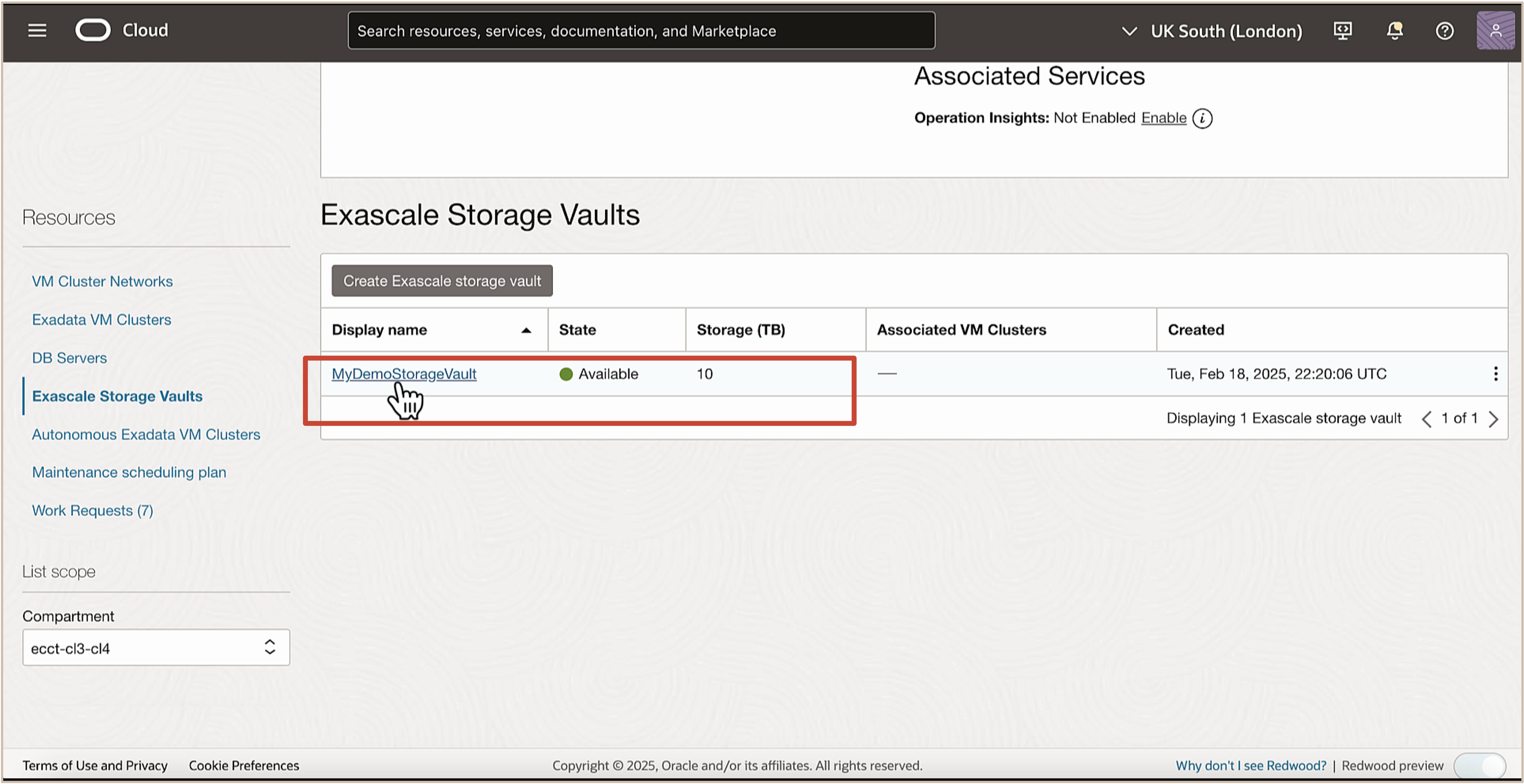 图中显示了 Create Eascale storage vault