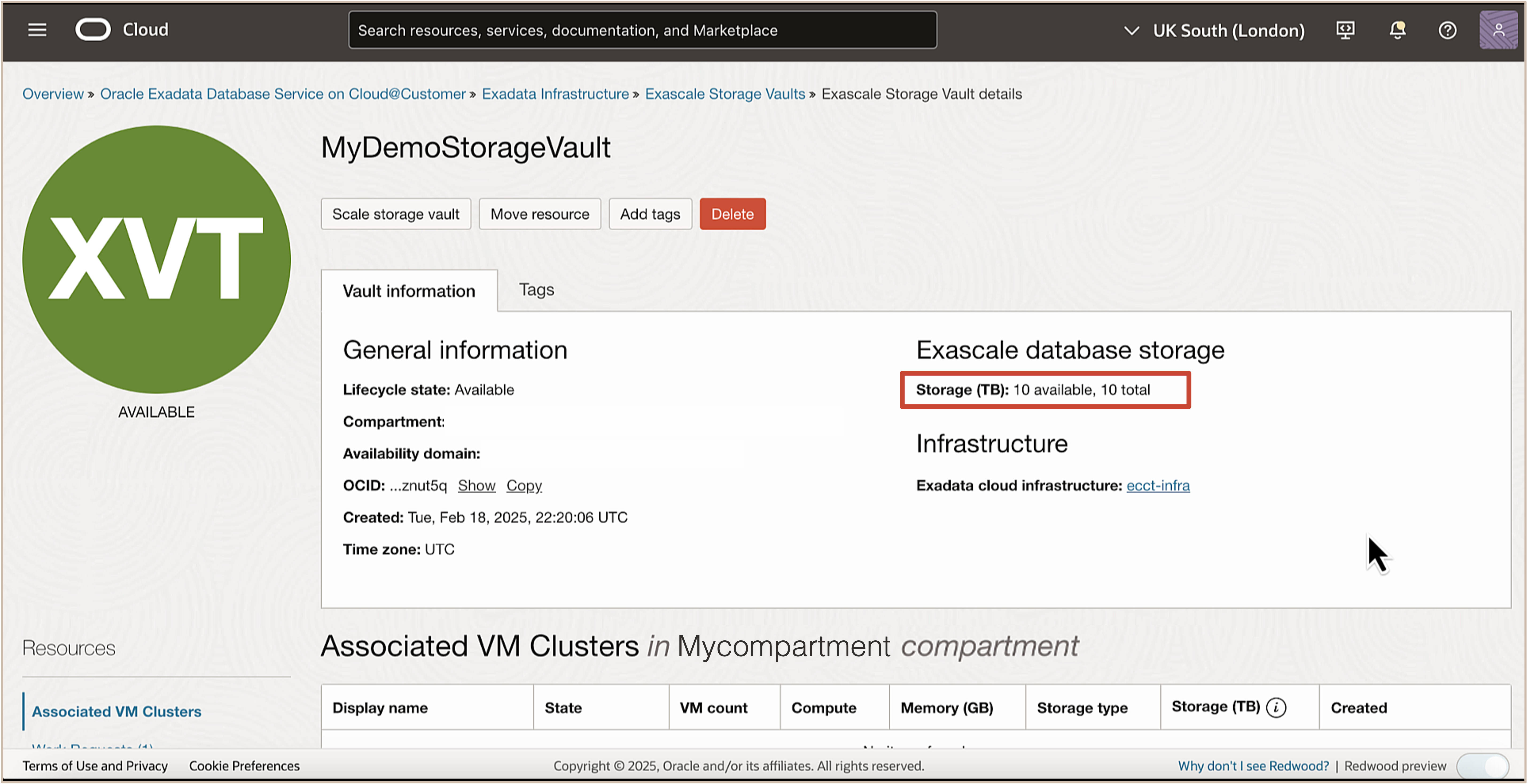 图中显示了 Create Eascale storage vault