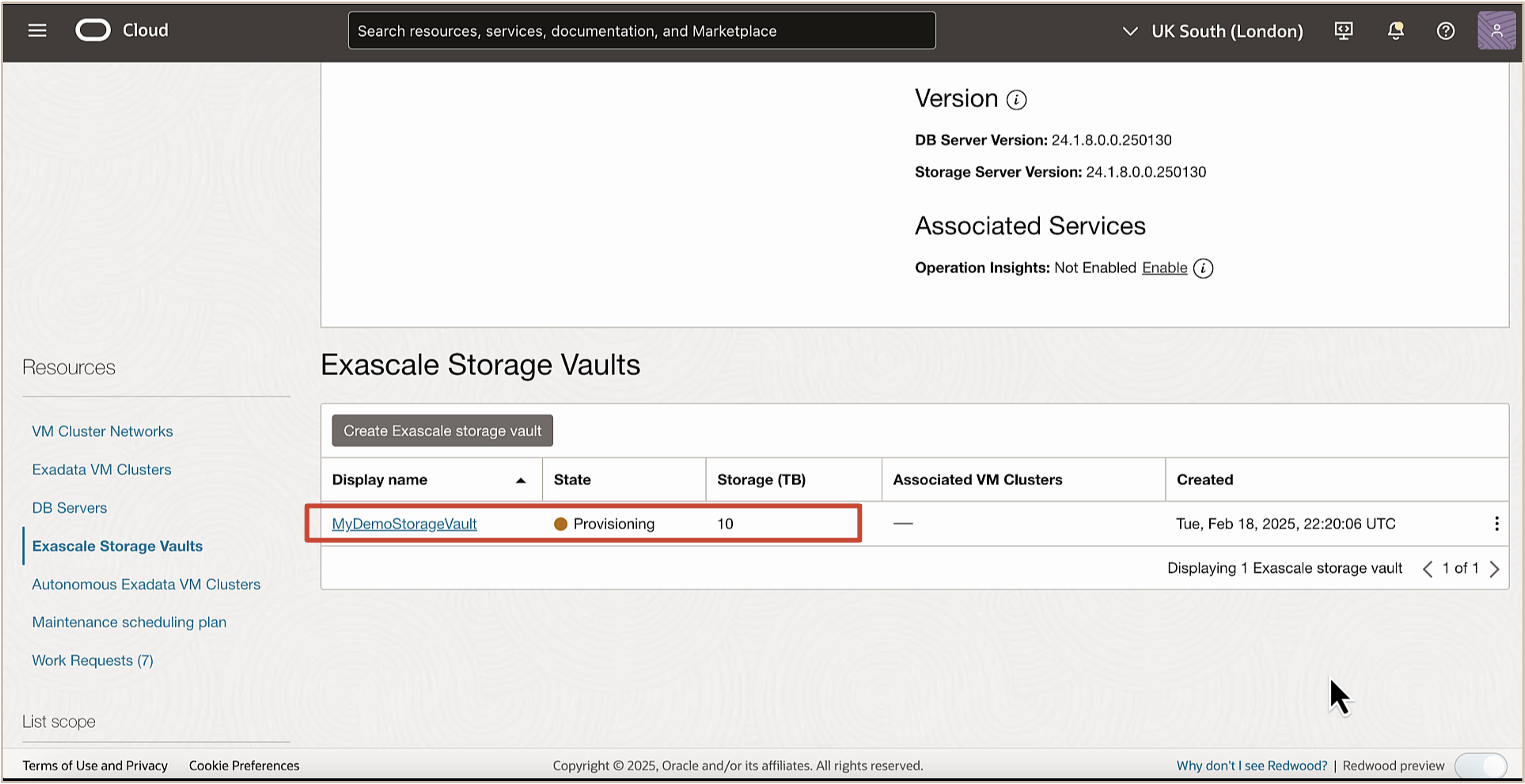 图中显示了 Create Eascale storage vault
