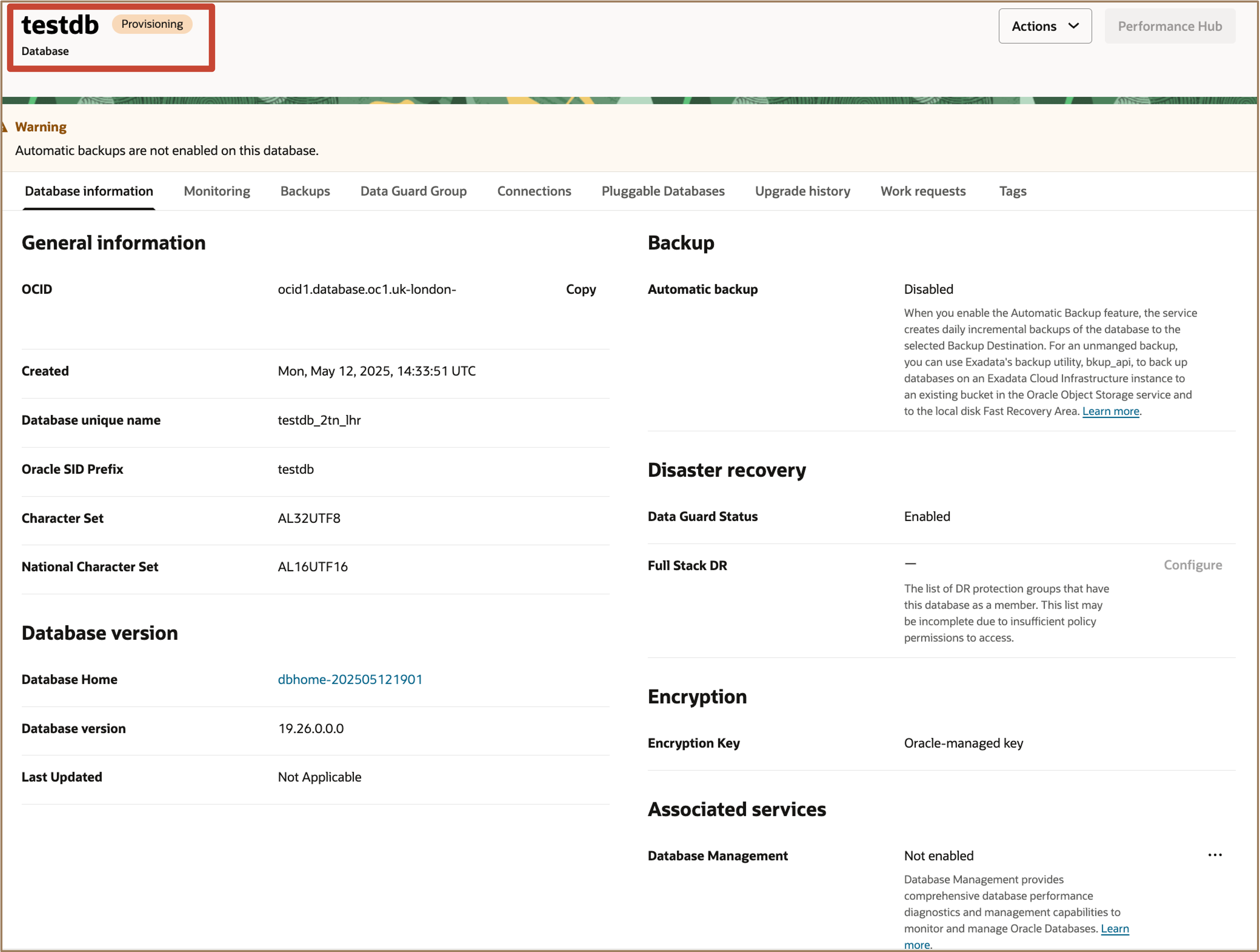 图中显示了设置 Data Guard 关联