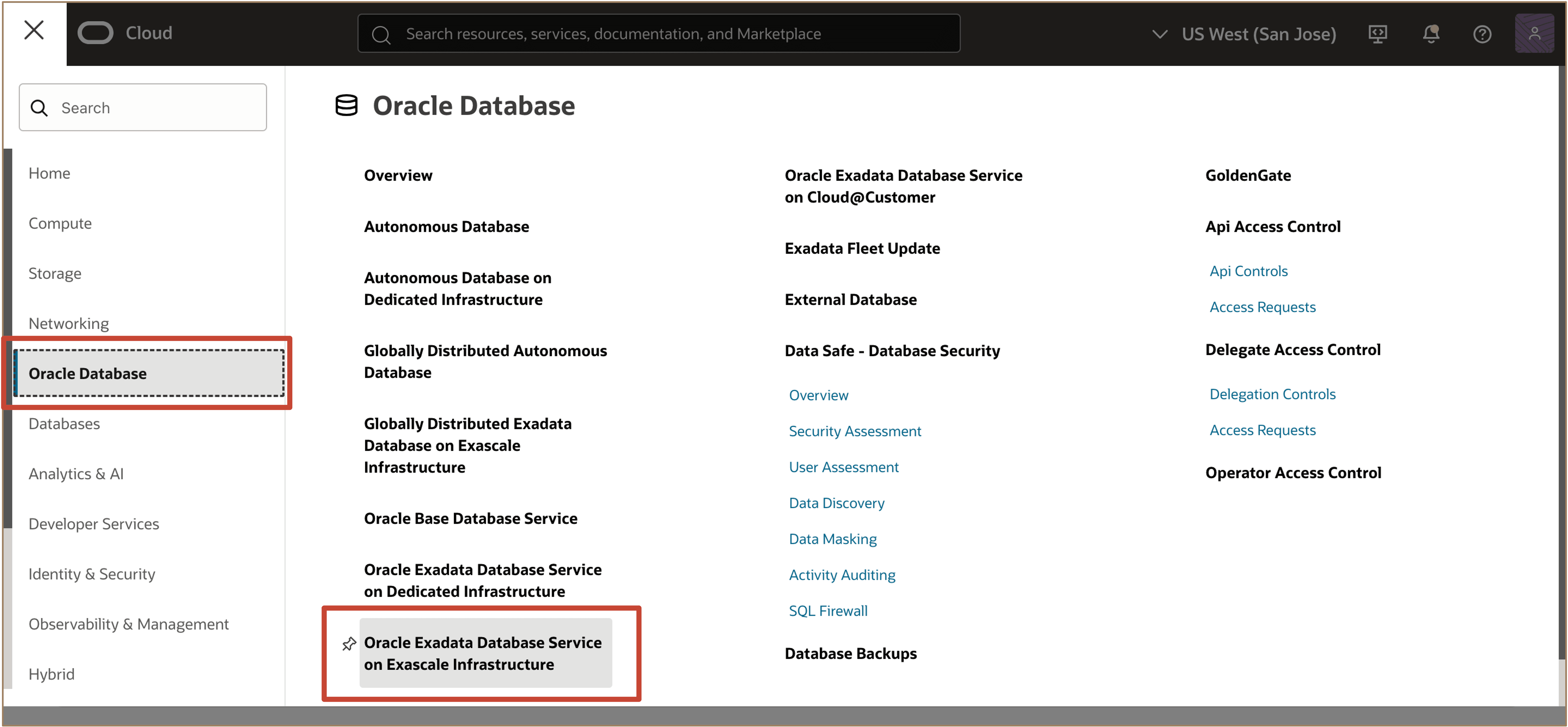 图中显示了 OCI 控制台导航