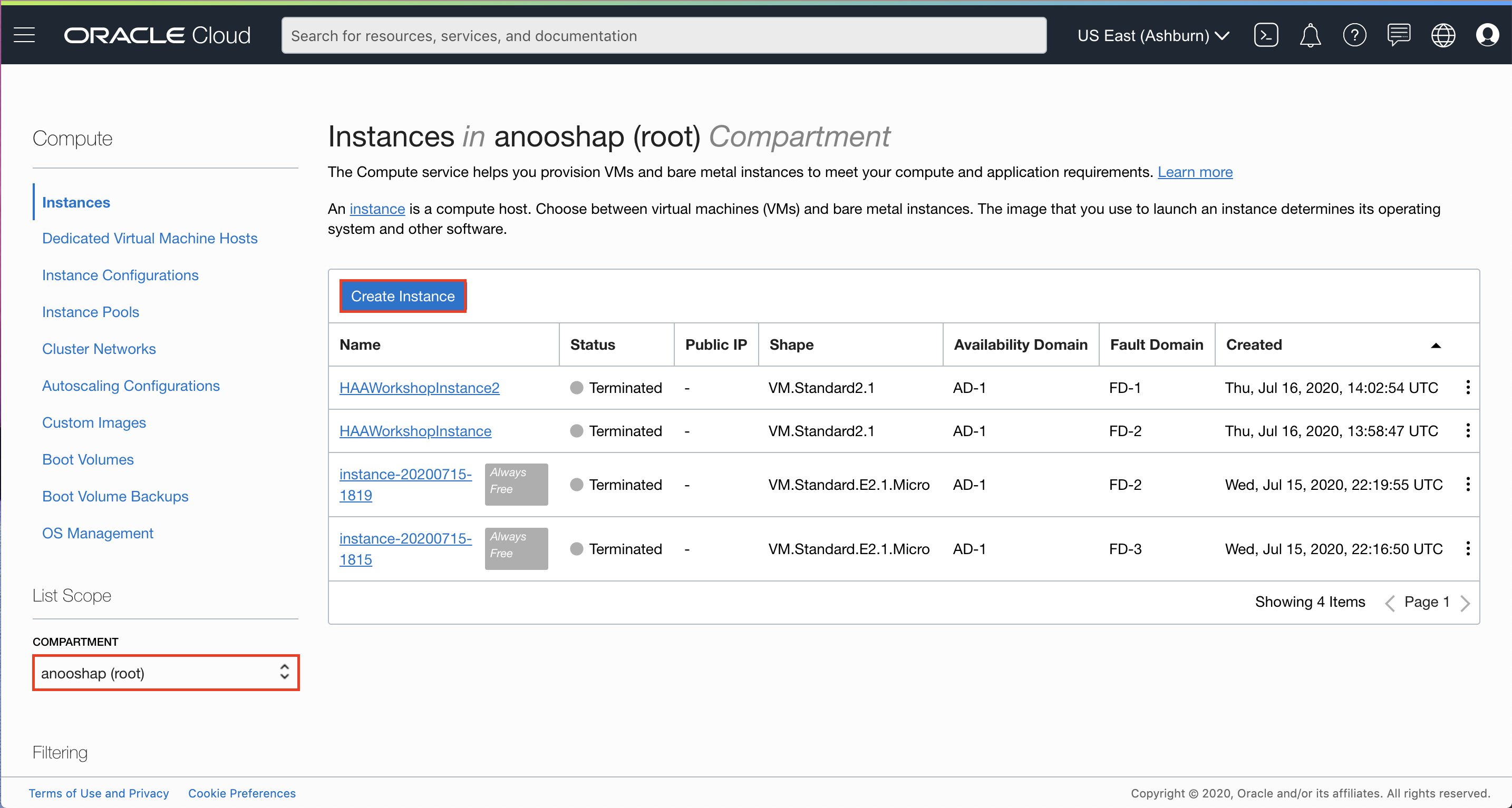 “创建实例”按钮