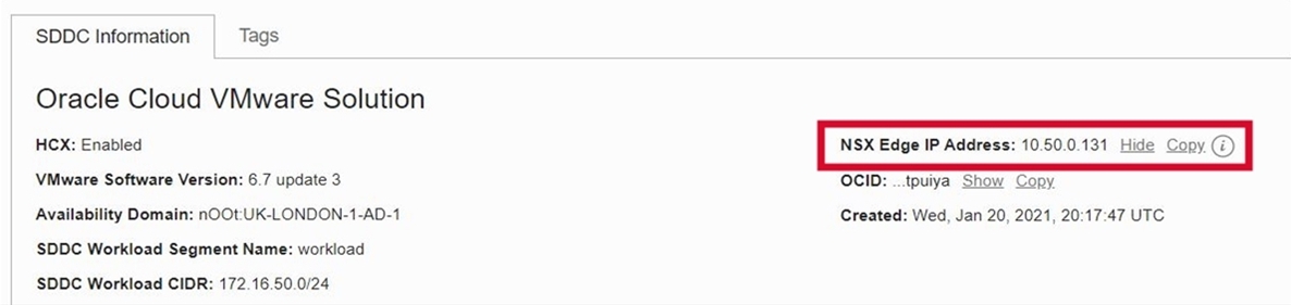 “汇总”页面中的 NSX Edge IP 地址