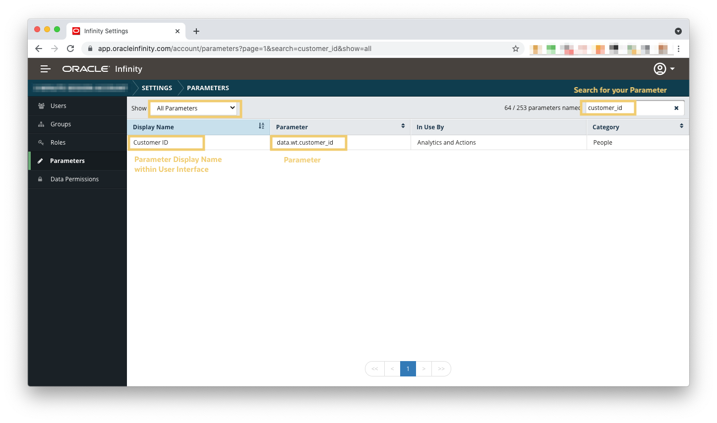 设置中的示例参数