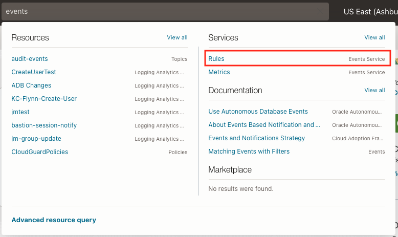 在 OCI 控制台 1 中查找规则