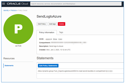 OCI 策略详细信息