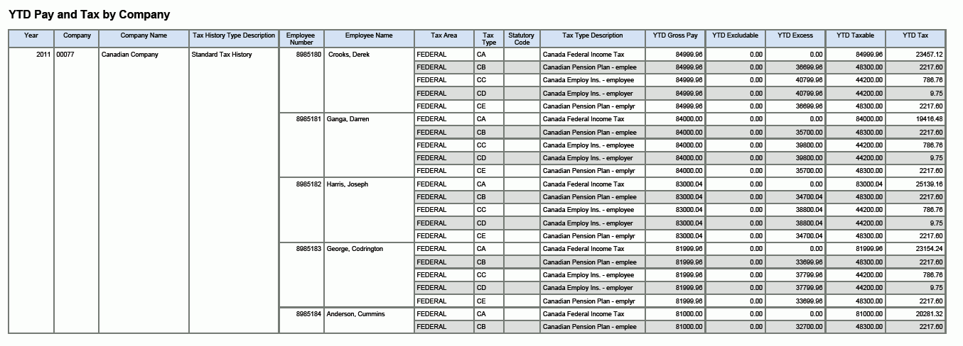 加拿大年累計薪資與稅賦登記報表。