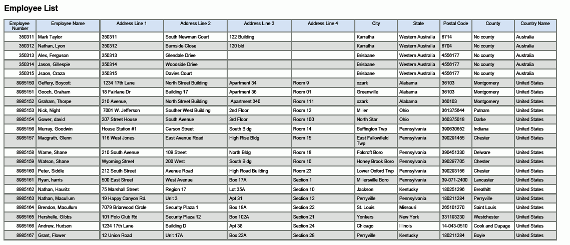 員工 - 依國家/地區報表。