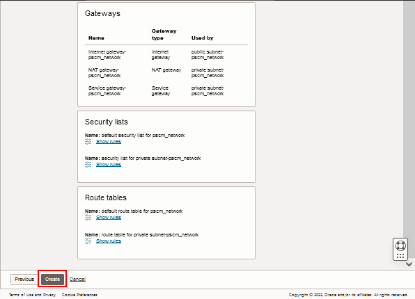 「複查與建立」頁面的底端部分