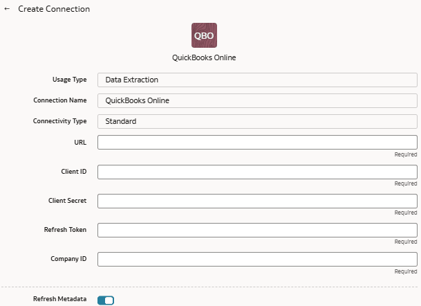 建立 QuickBooks 線上連線對話方塊