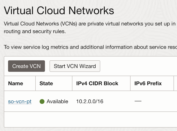 顯示 VCN 的螢幕擷取畫面。